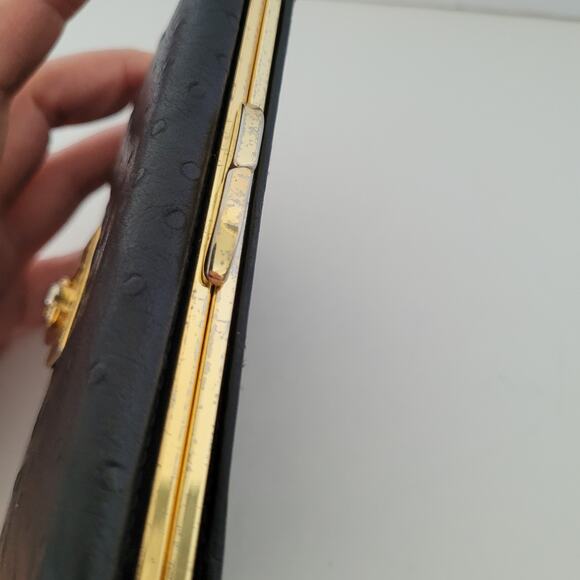 Givenchy Vintage Leather Wallet Kisslock Black Bifold Medium Compact Logo Ostric - Picture 14 of 14